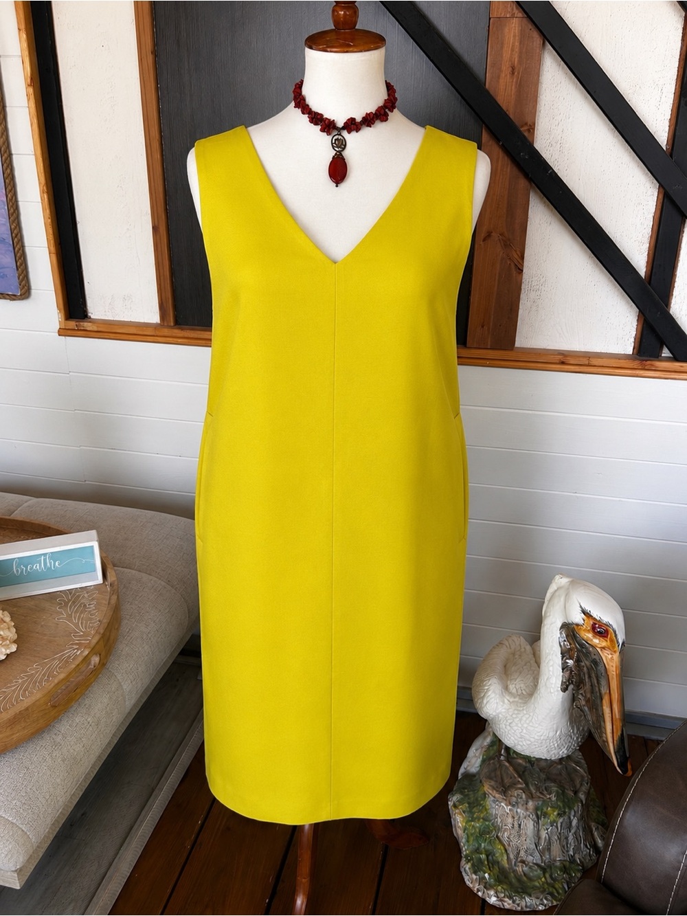 NWT Ophelia Roe Linen Blend Sleeveless Shift Dress Chartreuse Yellow XL Pockets